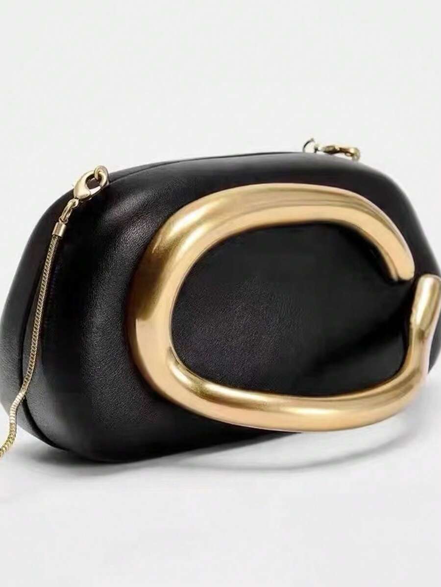Women's Party Clutch Bag Wedding Bridesmaid Gold Chain Strap Modern Small Elegant - Negro - Ver 1