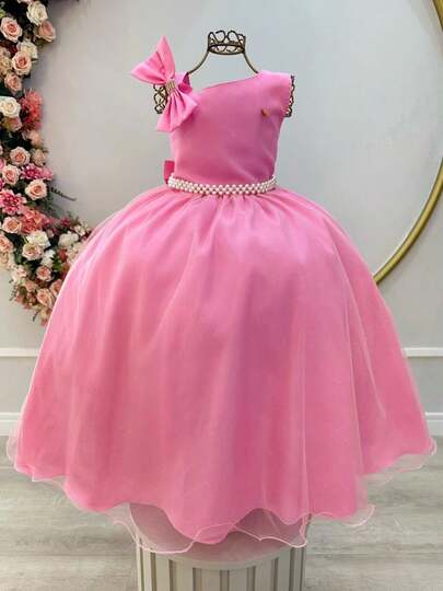 Vestido Infantil Longo Rosa Claro Luxo Daminhas Formaturas