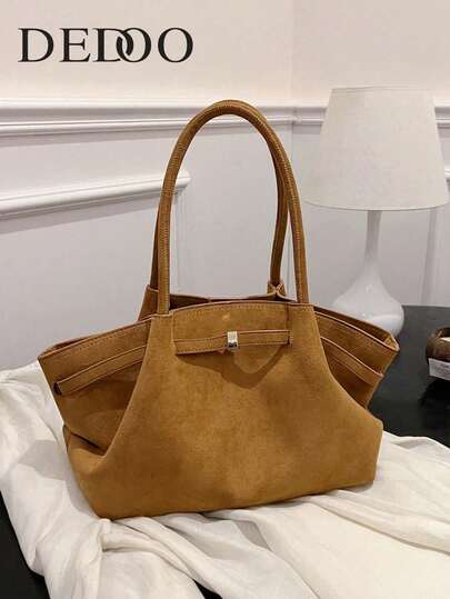 Dedoo 1个FEISTURE仿麂皮手提包，大容量纯色成熟优雅女士托特包，复古风格工作包，适合女孩、女性、大学生、上班族