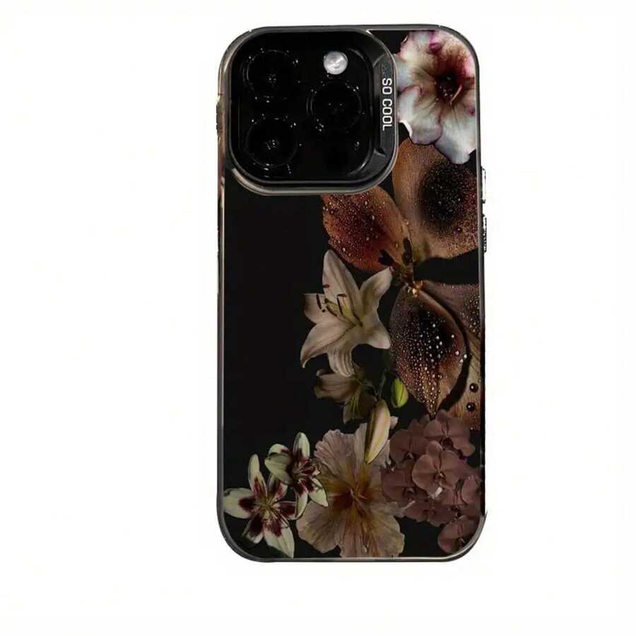 Funda de TPU con patrón floral oscuro para 16 Pro Max, 15 Pro Max/14/16 Plus/15/13 Pro/12/11/X/XR/XS Max, color plata anti-caída de negocios, funda protectora de PC de alta estética - Colores mixtos - Ver 1