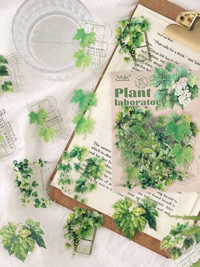 20pcs/Pack Plant Leaf Theme Stickers, Creative Aesthetic Sticker Decals, DIY Decoration Scrapbooking Craft Materials, Holiday Gifts, Personalized Scrapbook School Supplies Scrapbook Supplies Stationery