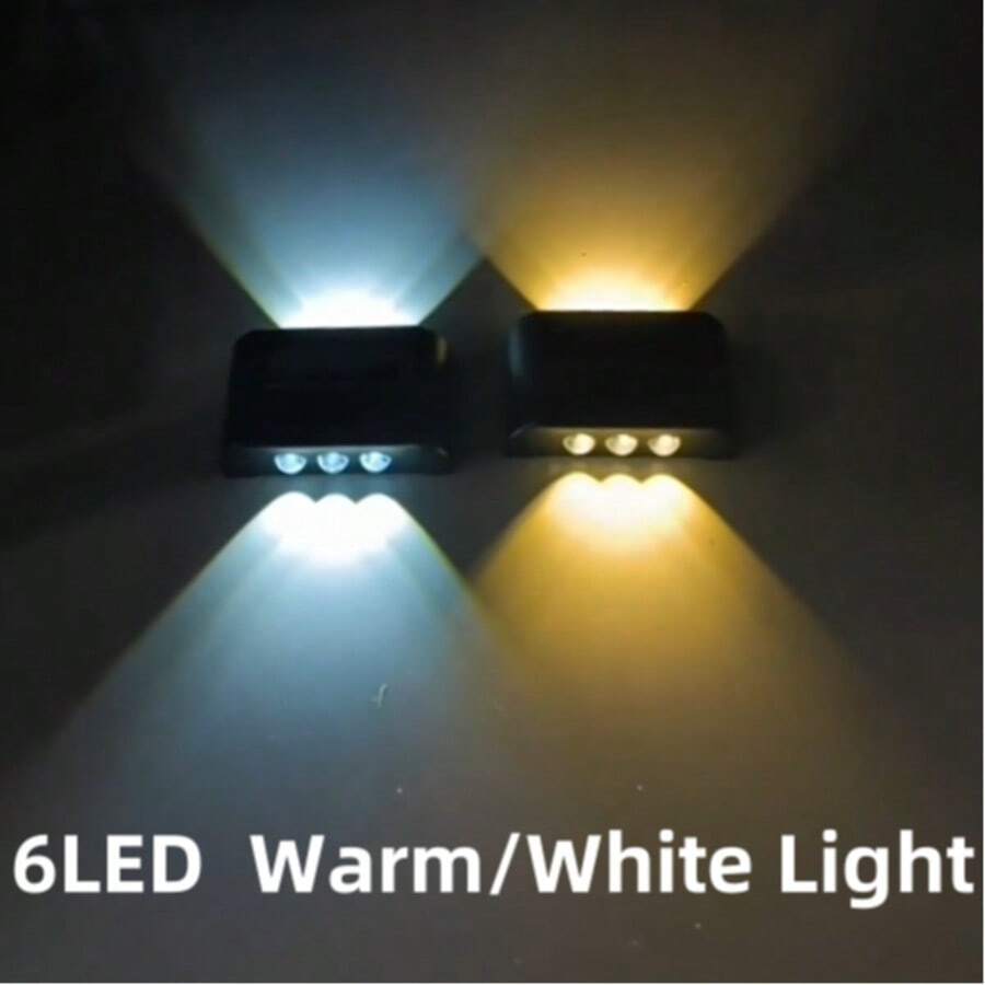 1pc 6-LED Outdoor Solar Wall Light, Dual-Head Up & Down Lighting For Stairs, Villa, Hotel Exterior, Yard, Indoor