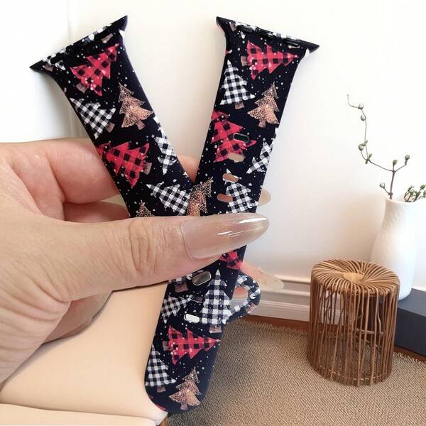 1pc Christmas Print Silicone Watch Band, Compatible With Apple Watch Bands In Sizes 38mm, 40mm, 41mm, 42mm, 44mm, 45mm, 49mm (S10 42mm) And (S10 46mm). Fashionable And Soft Silicone Sports Watch Strap, Compatible With Apple Watch Series Ultra 2, S10 SE, 9, 8, 7 SE, 6, 5, 4, 3, 2, 1. Suitable For Men And Women Fashion Watch Accessories, Smartwatch Bands/Straps, Unique Personalized And Diverse Styles.