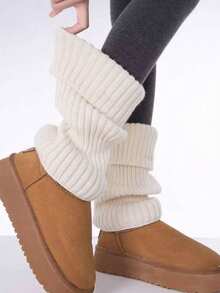 1 Pair Women's Fashionable Beige Knitted Slouch Socks, Winter Wear