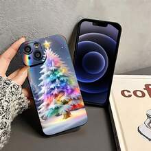 Estuche para teléfono con diseño de árbol de Navidad arcoíris ¡toque festivo y regalo perfecto! Compatible con fundas para teléfonos   17  16 Pro Max  15 Pro Max  13 y  12 Hecho de material de TPU, brinda protección contra golpes y caídas Ideal para vacaciones, familiares, amigos y celebraciones de invierno - Negro - Ver 3