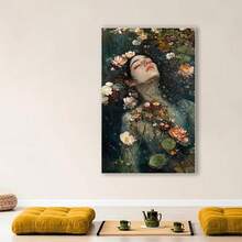 Framed Vintage Gothic Ophelia Painting - Dark Academia Feminine Decor, Professionally Framed Canvas Art In Vintage Golden Wood Frame (Ready-To-Hang) - Hauntingly Beautiful Wall Decor For Living Room, Bedroom, Gothic Home Office - Witchy Woman Portrait With Floral Undertones - Victorian-Inspired Gothic Literature Art Print, Gothic Decor, Bedroom Wall Art, Highquality Print, Bedroom Decoration, Ready To Hang, 2D Flat, Perfect For Room Decor - In ngẫu nhiên - Xem 2