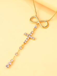 1pc Women's Rhinestone Cross & Geometric Pendant Necklace, Personalized Jewelry Gift For Holiday, Christmas