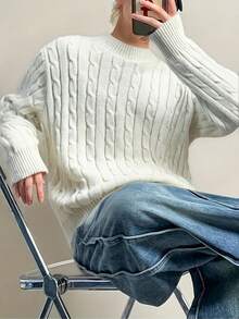 男童/青少年休闲宽松舒适户外粗针加厚长袖毛衣，1件装，春/秋/冬