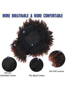 Curly Wigs For  Women, Headband Wigs With Bangs, Synthetic Short Afro Kinky Curly Wig With Headband Attached, Drawstring High Afro Puff Brown Curly Wig Turban - Đồng - Xem 7
