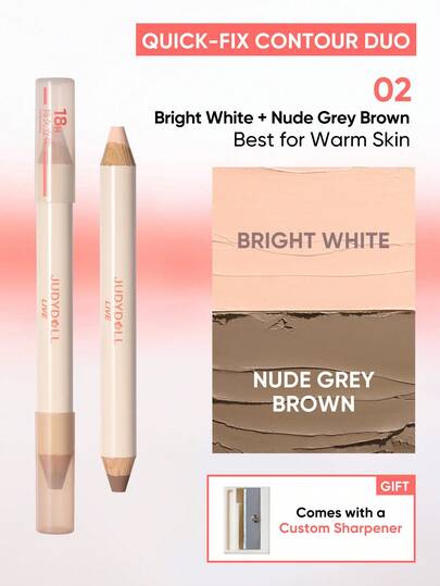 JUDYDOLL Quick-Fix Contour Duo 二合一高光阴影棒，轻松塑形，适合初学者，自然晕染，质地轻盈，持久 18 小时，呈现完美光泽