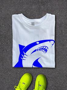 Camiseta de Manga Corta Verde con Estampado de Tiburón Azul - Ideal para Uso Diario y Actividades Casuales - T-shirts para hombres Regalos para familiares y amigos T-shirts para hombres - Blanco - Ver 3