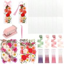 222 Pcs Dried Flower Bookmark Making Kit Include Pressed Flower Colorful Tassels Ribbons And Transparent Bookmark Laminating Pouches 2x 6 Inch Classic Color - 粉色 - 查看 2
