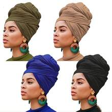 Set Of 4 Bohemian Style Pleated Head Wraps, Elegant Solid Color Turban Caps, Breathable And Ultra Soft Extra Long Headbands For Women - Xanh lá cây lạc đà xanh đen - Xem 1