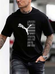 Camiseta para hombre de manga corta y cuello redondo, estilo casual con estampado moderno, cómoda y versátil