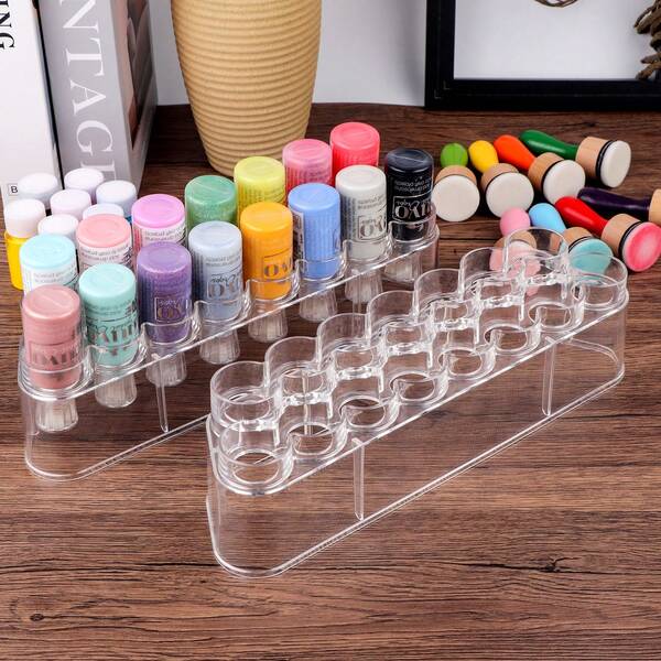 15 Holds Clear Storage Rack, Storage Container Organizer For Bottles & Blending Tools; PC Craft Paint Organizer ,Great For Store Glitter Glues, Dimensional Paints, Reinkers, Acrylic Paints, Round Bottles And Ink Blending Tools.