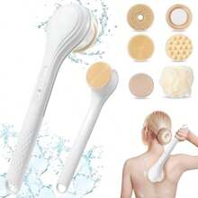 QY-  Body Brush Rechargeable Back Scrubber For Shower Exfoliating Bath Brush Long Handle For Shower Lotion Applicator For Back Silicone Body Scrubber With 6 Shower Brush Heads -0085 - White - View 1