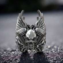 Mythological Demon Skull Ring For Men - Bold Vintage Gothic Jewelry, Statement Of Power - Bạc - Xem 2