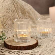 36 Transparent Glass Tealight Candle Holders, 2x2.5 Inch Striped Mini Votive Candles, Suitable For Wedding Table Decorations, Bulk Small Candle Holders, Ideal For Thanksgiving, Christmas, Wedding Party Decorations - trong suốt - Xem 4