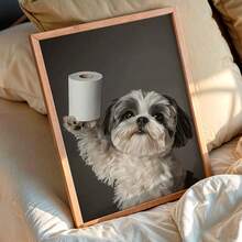 1 pièce Impression sur canevas d'un Shih Tzu avec du papier toilette, œuvre murale sans cadre, décoration pour la maison et le bureau, parfaitement adaptée à la décoration de la maison, de la chambre, du salon, de la salle de bain, décoration murale, avec ou sans cadre en option