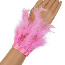 1件火鸡羽毛袖口女式手腕带，带羽毛装饰袖口腕带，拍照用真毛皮手镯羽毛牛仔裤脚链配饰 - 彩色 - 查看 19