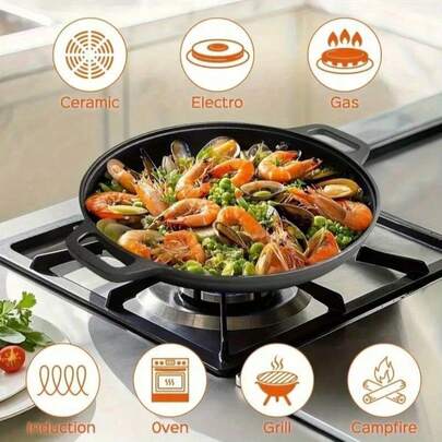 1pc Cast Iron Skillet, Non-Stick Uncoated Pancake Pan, Multi-Functional Non-Stick Cookware, Suitable For Pizza, Grilling, Pancake - Compatible With All Stoves Including Electric, Induction And Gas Stove, Ideal For Home Kitchen And Outdoor Cooking