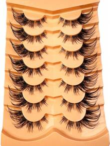 7 Pairs Transparent Meme Lashes Cat Eye False Eyelashes Manga Eyelashes Short Soft 3d Faux Mink Eyelashes Natural Makeup,Gift For Women & Girl,7mm-16mm,False Eyelashes Natural,Ultra-Light,Long-Lasting,Enlarged Double Eye,Handmade,Soft,Skin-Friendly,Individual Lashes,Cat Eye Lashes,Professional,For Women-XF2 - 黑色 - 查看 3