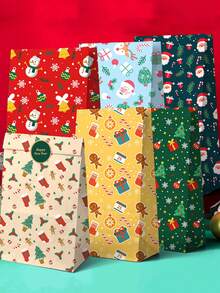 24 pezzi/set Sacchetti di carta per regali di Natale, sacchetti per confezioni regalo di Natale, sacchetti per imballaggio di cibo al forno, sacchetti per confezioni di mele di Natale, decorazioni natalizie, adatti per feste di vacanze, sacchetti decorativi per souvenir, celebrazioni di vacanze, forniture per confezioni regalo per feste - Multicolore - Visualizzare 2