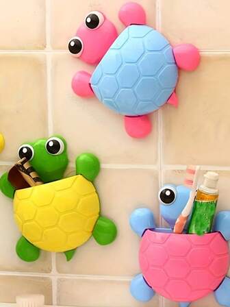 1pc Cute Animal Toothbrush Holder - Turtle-Shaped Strong Suction Cup Storage Rack For Toothbrushes & Toothpaste, Wall-Mounted Toothware Stand For Bathroom