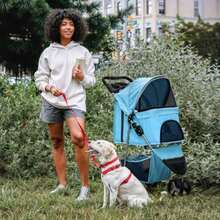 MoNiBloom Cochecitos plegables para perros pequeños con cubierta para el clima, carrito de paseo para mascotas de 3 ruedas para perros y gatos con cesta de almacenamiento y soporte para tazas, malla(Verde (Mint Green)) - Tipo 4 - Ver 5