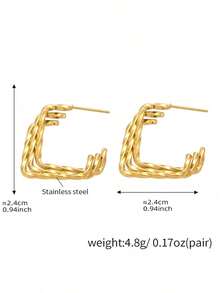 MiDuoDuo 1 pereche cercei stud din aur de 18K personalizați în formă de C, din oțel inoxidabil, cu linie răsucită, design de nișă, model geometric, pentru femei, purtare zilnică versatilă