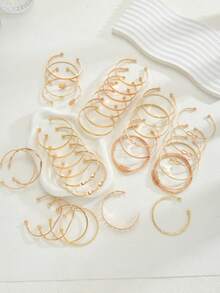 36/12/7 piezas Conjunto de pulseras para mujer, Vintage Fashion de alta calidad, elegante asimétrico con diseños de flores, lazos, estrellas, martillado, hexágonos, trenzado. Adecuado para citas, vacaciones, uso diario, fiestas, regalo de aniversario - Amarillo Oro - Ver 4