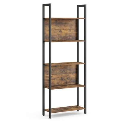 SONGMICS VASAGLE Librería, Estantería de 5 Niveles, 24 x 62 x 165 cm, Oficina, Salón, Dormitorio, Estilo Industrial, Marrón Rústico y Negro Tinta
