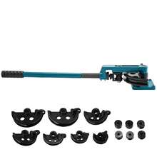 Dobladora de Tubos, Dobladora Manual de Tubos de 3/8" a 1", con 7 Troqueles, Dobladora de Tubos de Servicio Pesado de Acero Metal Cobre, para Talleres de Reparación, Azul - 3/8" a 1" - Ver 8