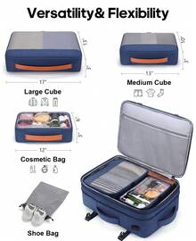 UKEIN 5PCS Travel Backpack Carry On Backpack 42L Flight Approved, Expandable Laptop Backpack With Packing Cubes & Shoe Pocket, Water Resistant Luggage Backpack For Men Women, TSA Approved, Large Backpack - Màu xanh lam - Xem 2