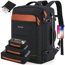 5PCS Travel Backpack Carry On Backpack 42L Flight Approved, Expandable Laptop Backpack With Packing Cubes & Shoe Pocket, Water Resistant Luggage Backpack For Men Women, TSA Approved, Large Backpack - 黑棕色 - 查看 9