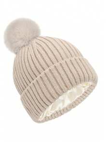 1 件男女通用罗纹缎纹内衬厚针织帽，纯色，保暖翻边滑雪帽，时尚情侣款，秋冬 - 彩色 - 查看 27