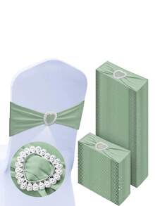 10/50 件 14*35 厘米蝴蝶结椅背套，带心形扣滑块，弹性椅套带绑带，适用于婚礼、派对、洗礼、情人节装饰（鼠尾草绿/红色/勃艮第红/古金色） - 彩色 - 查看 8