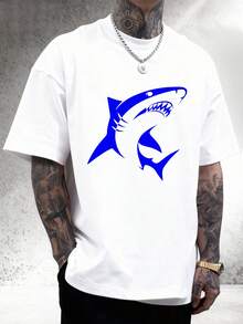 Camiseta de Manga Corta Verde con Estampado de Tiburón Azul - Ideal para Uso Diario y Actividades Casuales - T-shirts para hombres Regalos para familiares y amigos T-shirts para hombres - Blanco - Ver 2