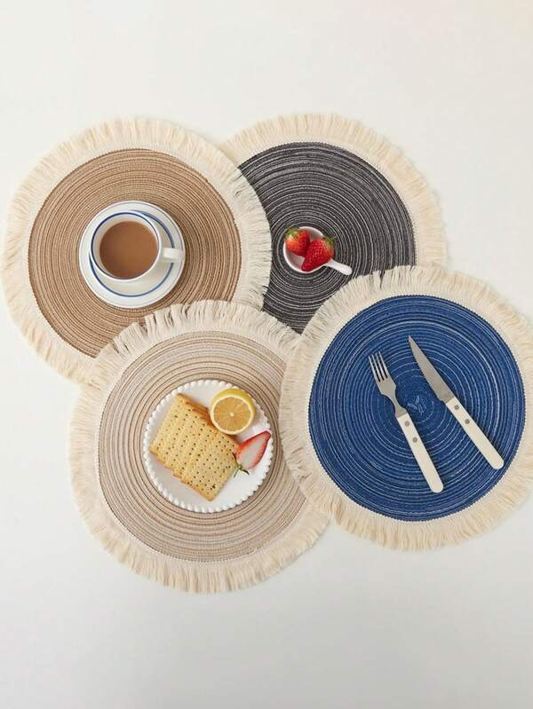 2 Stücke/4 Stücke/6 Stücke 15 Zoll runde gewebte Tischsets mit Quaste, waschbare, rutschfeste, hitzebeständige Tischsets, geeignet für Heimdekoration, Frühling, Outdoor, Feiertagsparty, Weihnachten