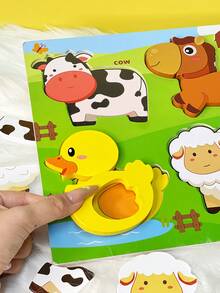 Montessori Wooden Farm Animal Puzzle Toy, Shape Sorter Develop Hand-Eye Coordination, Toddler Large Peg Puzzle Early Learning And Fine Motor Skills Learn Colors And Animals, Parent-Child Interactive Game, Baby Birthday Gift - Multicolor - View 8