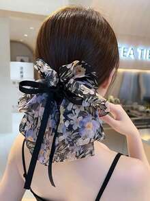 1 Pezzo Fermaglio per capelli grande da donna con stampa floreale bianca e nera, eleganti fermagli per capelli, accessori per capelli invernali, moda fermagli per capelli estivi - floreale blu - Visualizzare 4