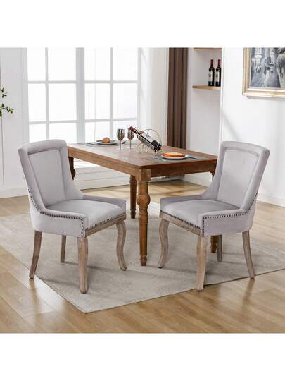 Luxurious Dining Stoel (Kitchen Chair, Living Room Pieces), Upholstered Nailhead Solid Wood Legs, Fluwelen Upholstery, Grijs view 2