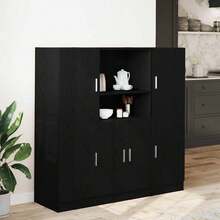 Juego de gabinetes de cocina Larryhot de 3 piezas, madera de ingeniería negra, adecuado para varias habitaciones (entrada, baño, oficina), estructura robusta, fácil de montar, ideal para almacenamiento y decoración. - Negro - Ver 3