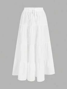 Women's Summer Casual Vacation White High Waist Pleated A-Line Skirt, Elegant Versatile Beach Party Maxi Skirt Spring - White - View 1