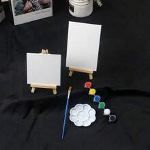5-Piece Mini Art Painting Set - Stretched Canvas With Wooden Easel & 6-Color Acrylic Paint Kit - Complete Starter Pack For Acrylic Pouring, Oil Painting & Wet Art Media - DIY Miniature House Decor - Fall Creative Essential, Holiday Gift Idea, Beginner Artist Kit, Instagrammable Craft Project