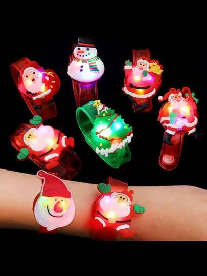 12 件 LED 灯手链，圣诞派对礼物，生日礼物，圣诞老人圣诞树图案，适合圣诞派对装饰，主题派对，礼物填充