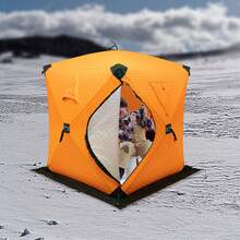 RibasuBB Portable Insulated Ice Fishing Shelter For 1-2 Persons With Carry Bag, 210D Oxford Fiberglass Poles, Three-Layer Cotton Insulation, Roll-Up Windows, Ice Anchors And Reflective Strip - Orange - View 3
