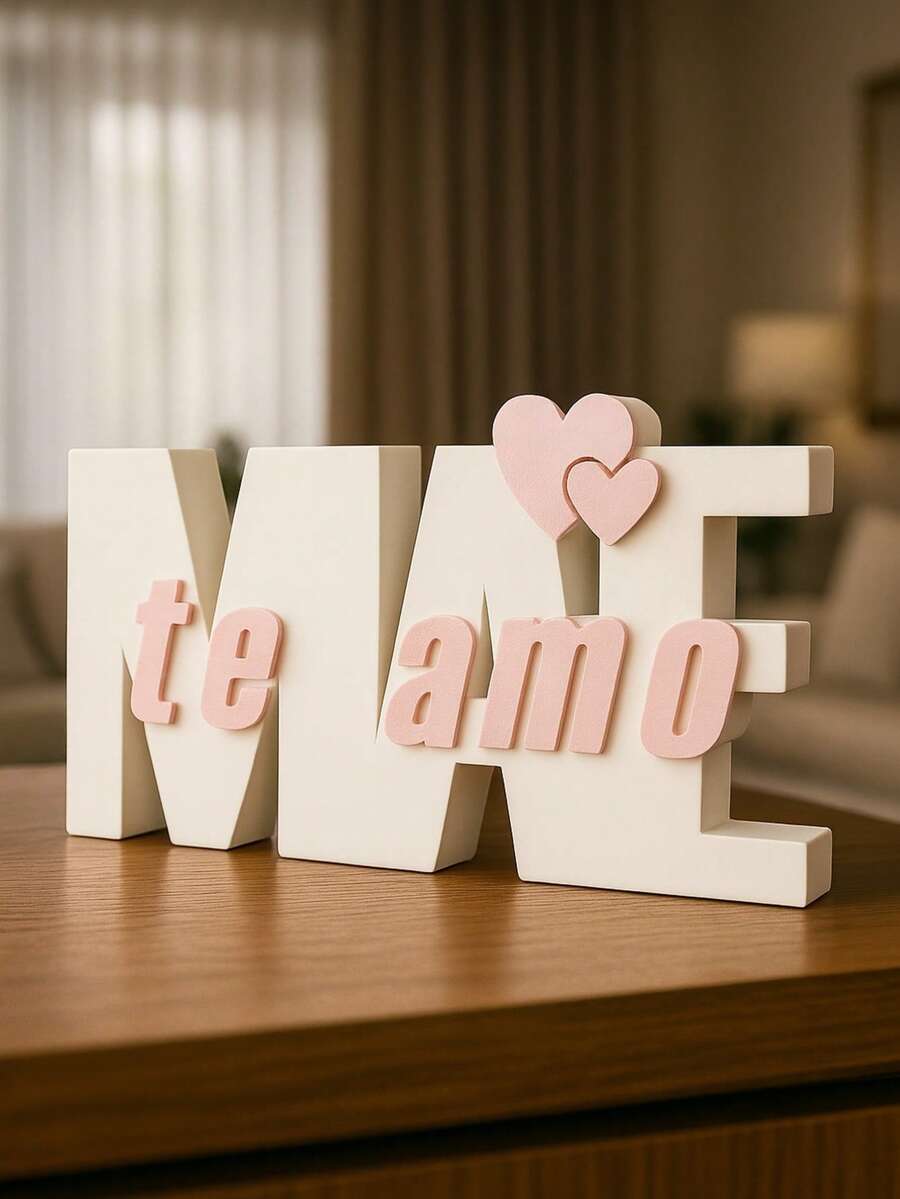 Letreiro Decorativo Mãe Te Amo Presente Criativo Dia das Mães Ideal para Sala Quarto Escritório e Decoração de Casa - Rosa Bebê - Visão 1