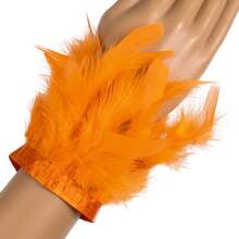 1件火鸡羽毛袖口女式手腕带，带羽毛装饰袖口腕带，拍照用真毛皮手镯羽毛牛仔裤脚链配饰 - 彩色 - 查看 15