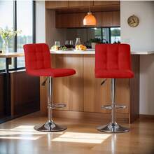 Softa Bar Stools 1 Set Of 2, Counter Height Bar Stools, Square Cushion Bar Stools With Back, Footstool, Cafe, Red, 2 Pieces